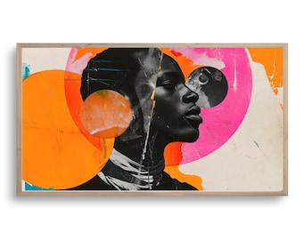 African Abstract Portrait Art – Vibrant Samsung Frame TV Art, Bold Afrocentric Digital Download, Modern Black Woman Print