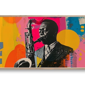 Jazz Saxophone Art – Vibrant Afrocentric Digital Download, Colorful Music Portrait for Samsung Frame TV, Retro Modern Jazz Decor