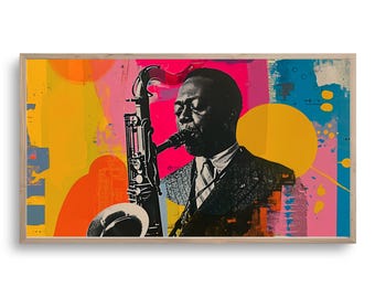 Jazz Saxophone Art – Vibrant Afrocentric Digital Download, Colorful Music Portrait for Samsung Frame TV, Retro Modern Jazz Decor