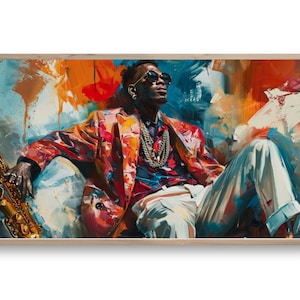 Samsung Frame TV Art | Colorful Splash of Jazz African Art | DIGITAL Download Painting | Portrait