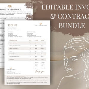 Plantilla de contrato MUA, plantilla de factura MUA, plantilla Canva DIY de 2 páginas, pagos y política, maquillaje independiente, liberación de consentimiento