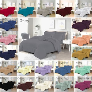 Plain Dyed Duvet Quilt Cover Bedding Set With Pillowcases Solid Coloured Polycotton Luxury Bed Linen Easy Care Single Double King Size