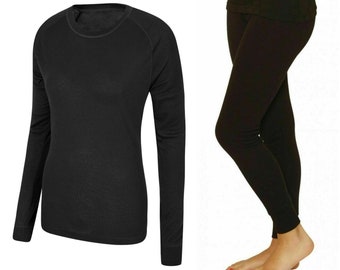 Ladies Black Thermal Underwear Top Long Sleeve Shirt T-Shirt Vest / Long Jane John Legging Bottom Trousers Pants Winter Warm Women Garments
