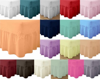 Polycotton Fitted Valance Sheets Plain Dyed Over The Mattress Extra Deep Fitted Pleated Frilled Base Bed Sheet Single Double King Sizes