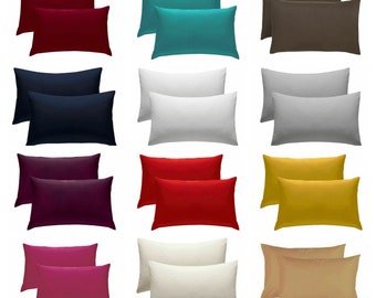 2 X Pillow Cases Plain Dyed Polycotton Housewife Pair Pillows Cover Cases Pair Pack Luxury Soft Fine Colourful Bedding Standard Size 50x75cm