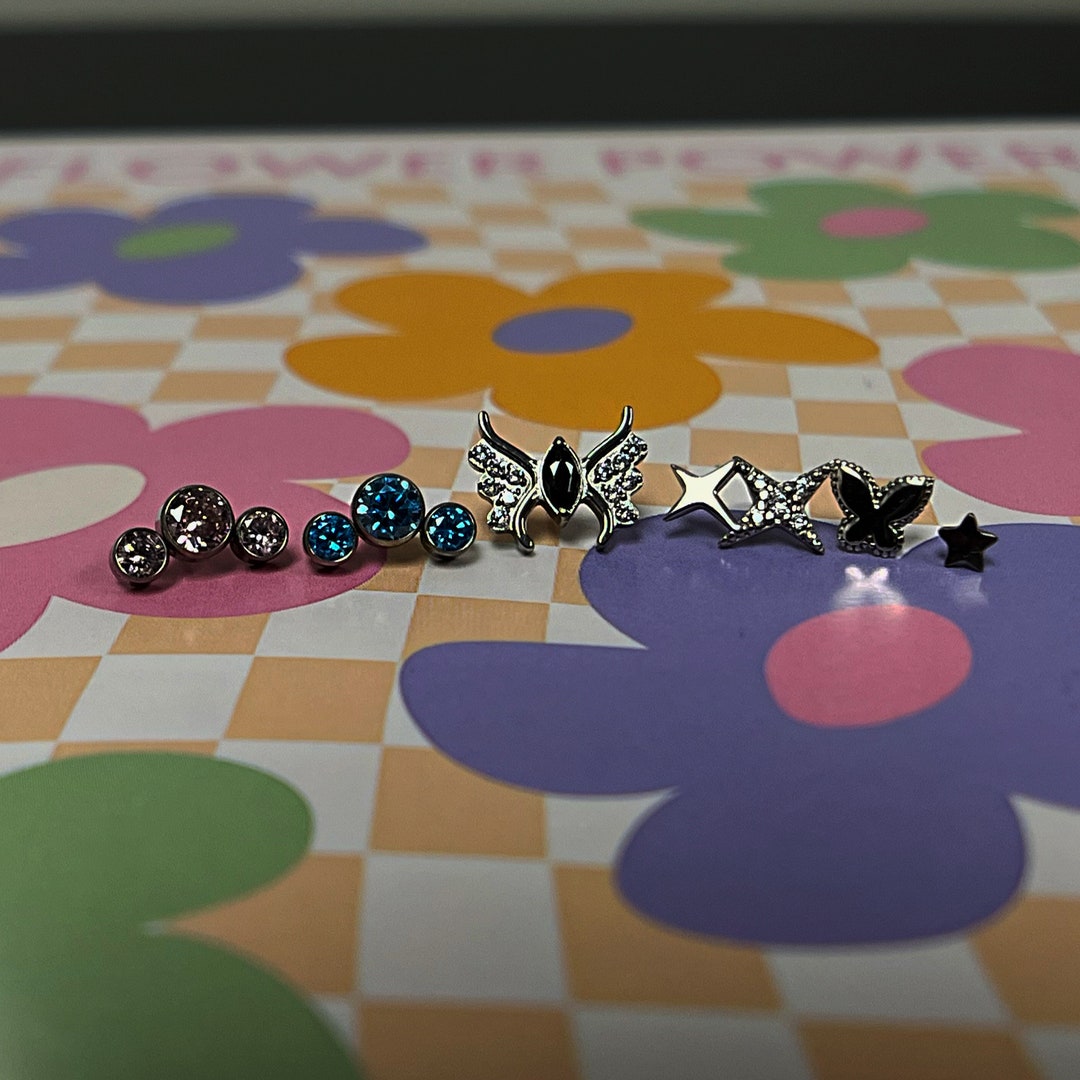 Y2K Implant Grade Titanium Collection 2000s Aesthetic Body Jewelry Butterfly Sparkle 16G 18G