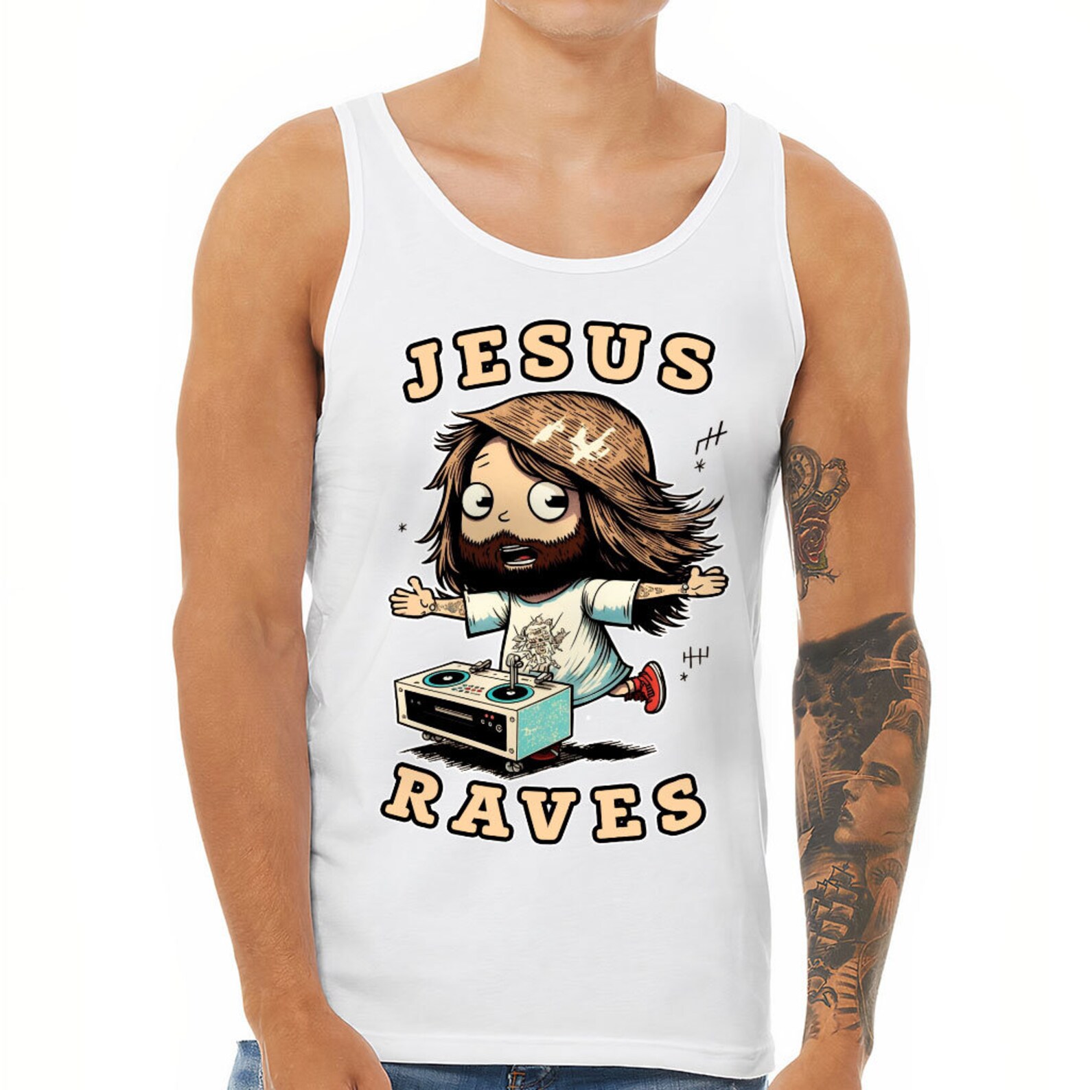 Jesus Raves Tank Cute Character Workout Tank Graphic Jersey Tank - Etsy