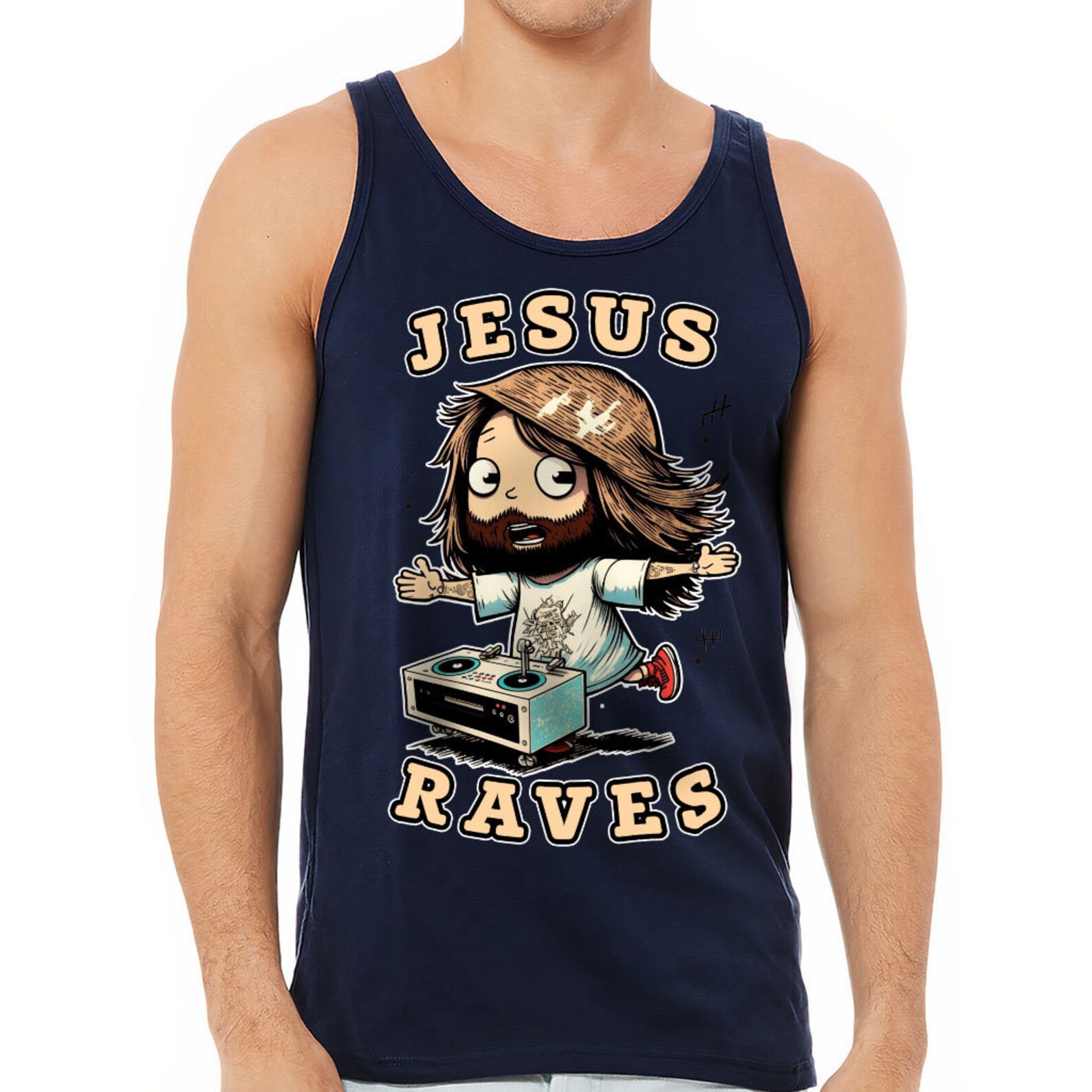 Jesus Raves Tank Cute Character Workout Tank Graphic Jersey Tank - Etsy