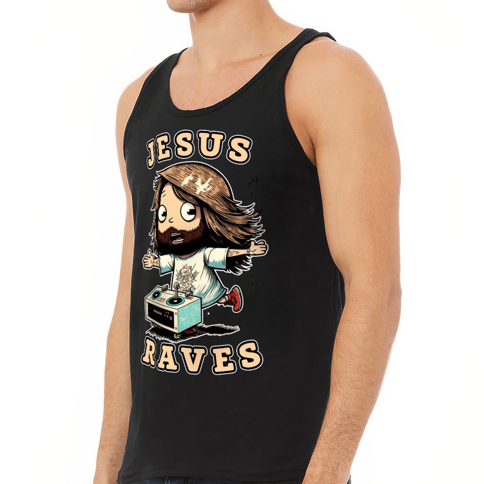 Jesus Raves Tank Cute Character Workout Tank Graphic Jersey Tank - Etsy