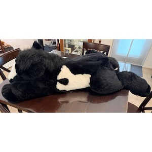 Cheval en peluche géant Caltoy, noir et blanc, de type Pinto Paint, grande taille (122 cm).