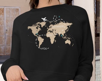 Anywhere with you Women's Cropped Fleece Pullover Vacation crop sweatshirt travel top wanderlust sweatshirt