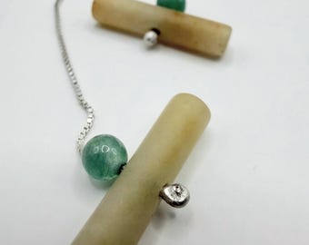 Jadeite and Aventurine Sterling Silver Threader Earrings