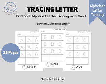Printable Alphabet Letter Tracing Worksheet, Kids Activity for Tracing, ABC worksheets for Teacher, Kindergarten Worksheets, Kids Learning