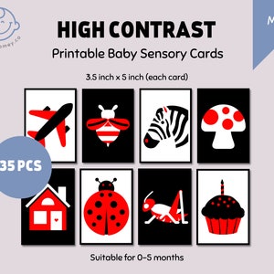 Carte flash rouge noir blanc imprimable pour nouveau-né, cartes éducatives à contraste élevé, sensorielle Montessori, activité de 0 à 5 ans, cartes pour bébé
