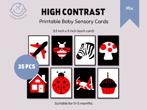 Cartes Flash Haute Contraste Bébé – 20 Feuilles Noir Et Rouge – Stimulation Visuelle Et Développement Cognitif – Cadeau éducatif Dès 3-6 Mois