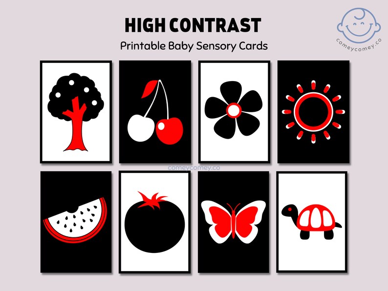 Printable Red Black White Flashcard for Newborn Baby,high Contrast ...