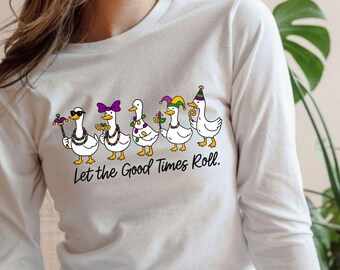 Mardi Gras Silly Goose Long Sleeve, Coquette Style Carnival Tee, Fat Tuesday Celebration Shirts, Parade Apparel Shirt