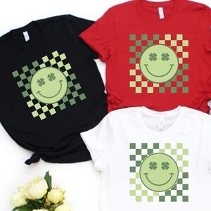 Checker Smiley St Patricks Shirt, Shamrock Smiley Shirt, Retro St Patricks Tee, St Patricks day Shirt, St Pattys Shirt