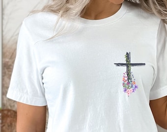 Easter Pocket Design Shirt, He Is Risen Shirt, Easter T-Shirt, Cross With Words Shirt, Jesus Lover, Christian Cross Shirt