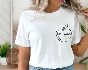Custom Teacher Shirt, Teacher Name Shirt, Teacher Pocket Apple Shirt, Minimalist Teacher Tee,  Teacher Gift, Personalized Teacher Name Shirt