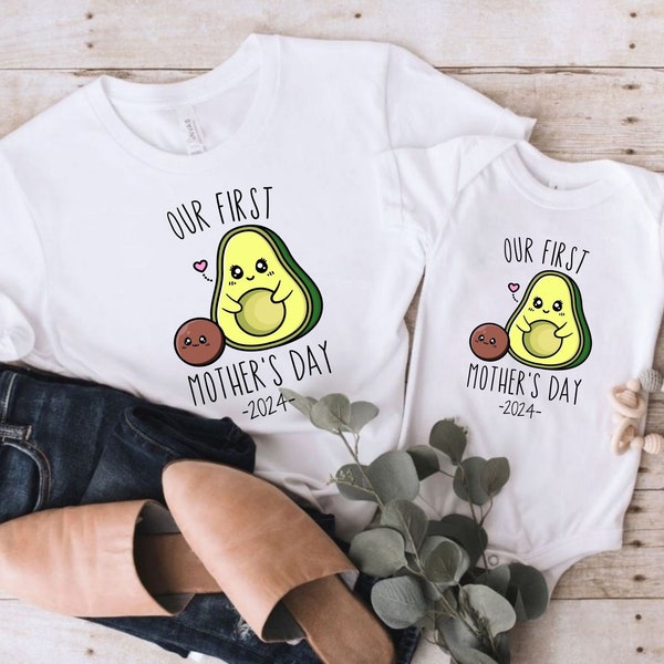 Matching Mother's Day Shirt, Funny Our First Mothers Day 2024 Shirt, Mother's Day 2024 Gift, Avocado mama Tee,  Matching Mom and Baby shirt