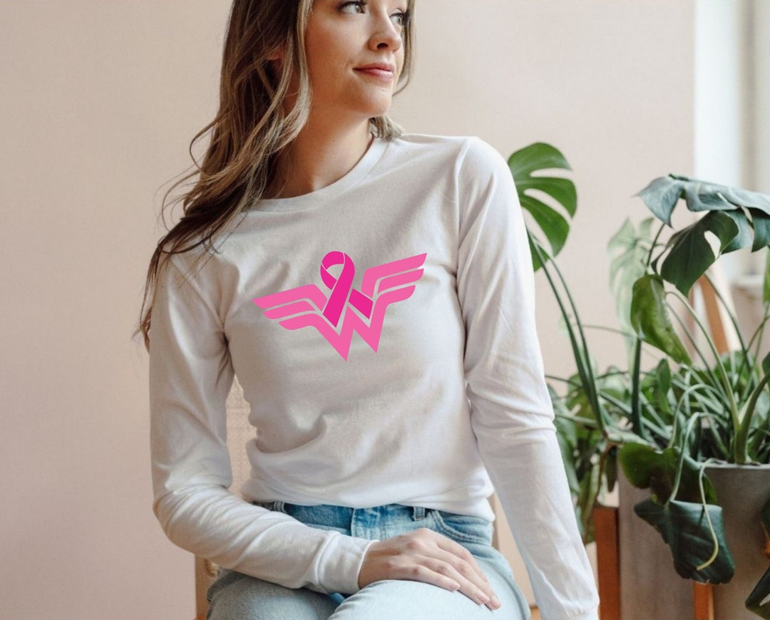 Cancer Ribbon Women Long Sleeve, Cancer Warrior Shirt, Breast Cancer ...