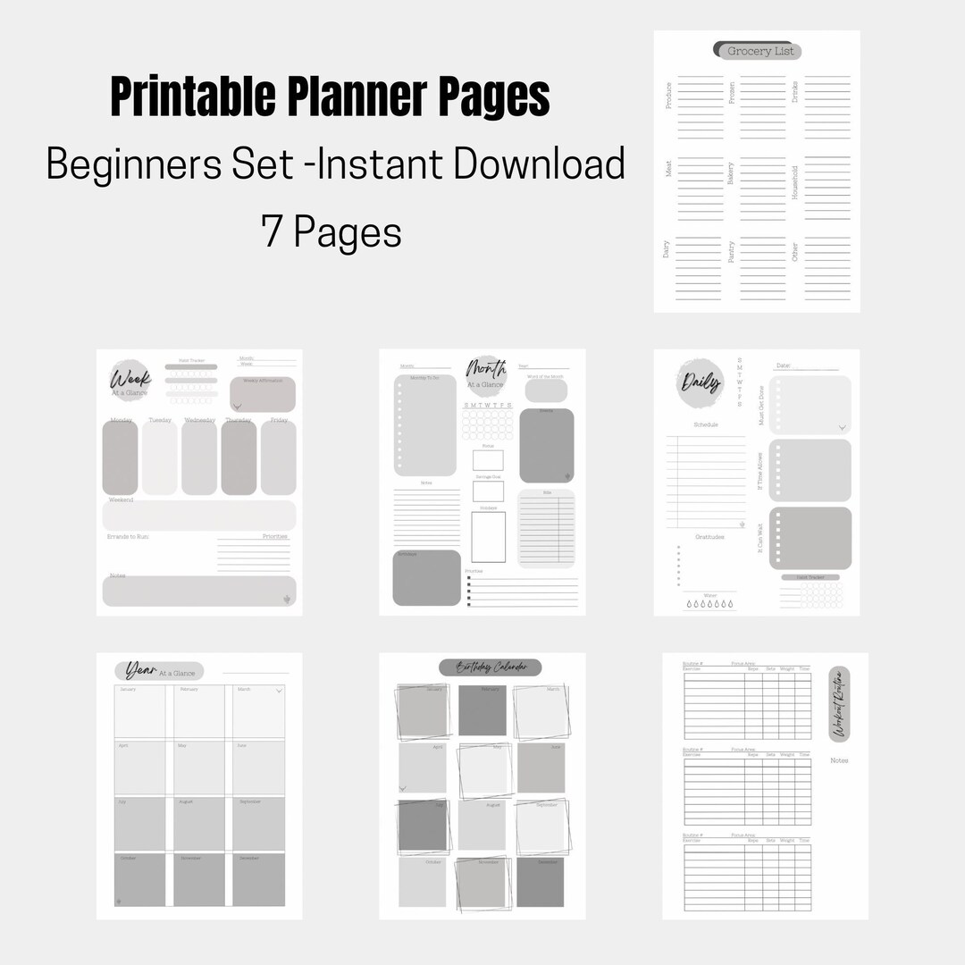 Beginners Printable Planner Set PNG File Simple Planner Letter Size