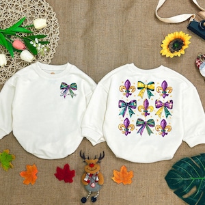 Mardi Gras Coquette Bubble Romper, Mardi Gras Vibes, Coquette Mardi gras Baby Outfit, Fat Tuesday, King Cake Bodysuit, Louisiana Baby Shower