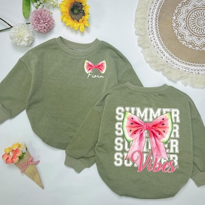 Personalized Watermelon Coquette Bow Summer Romper Sweater, Coquette Bow Summer Short Sleeves, Cute Watermelon, Retro Summer Vibes Baby Gift