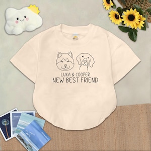 Personalized New Best Friend Baby Romper, Custom Pet Baby Bodysuit, Dog Portrait, Dog Lover, My Bestie Infant Clothing, Newborn Baby Gift