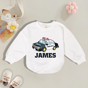 Personalized Police Car Romper Sweatshirt, Cute Police Bodysuit, Policer Parents for Kid, Police Car Infant Romper, Adorable Romper