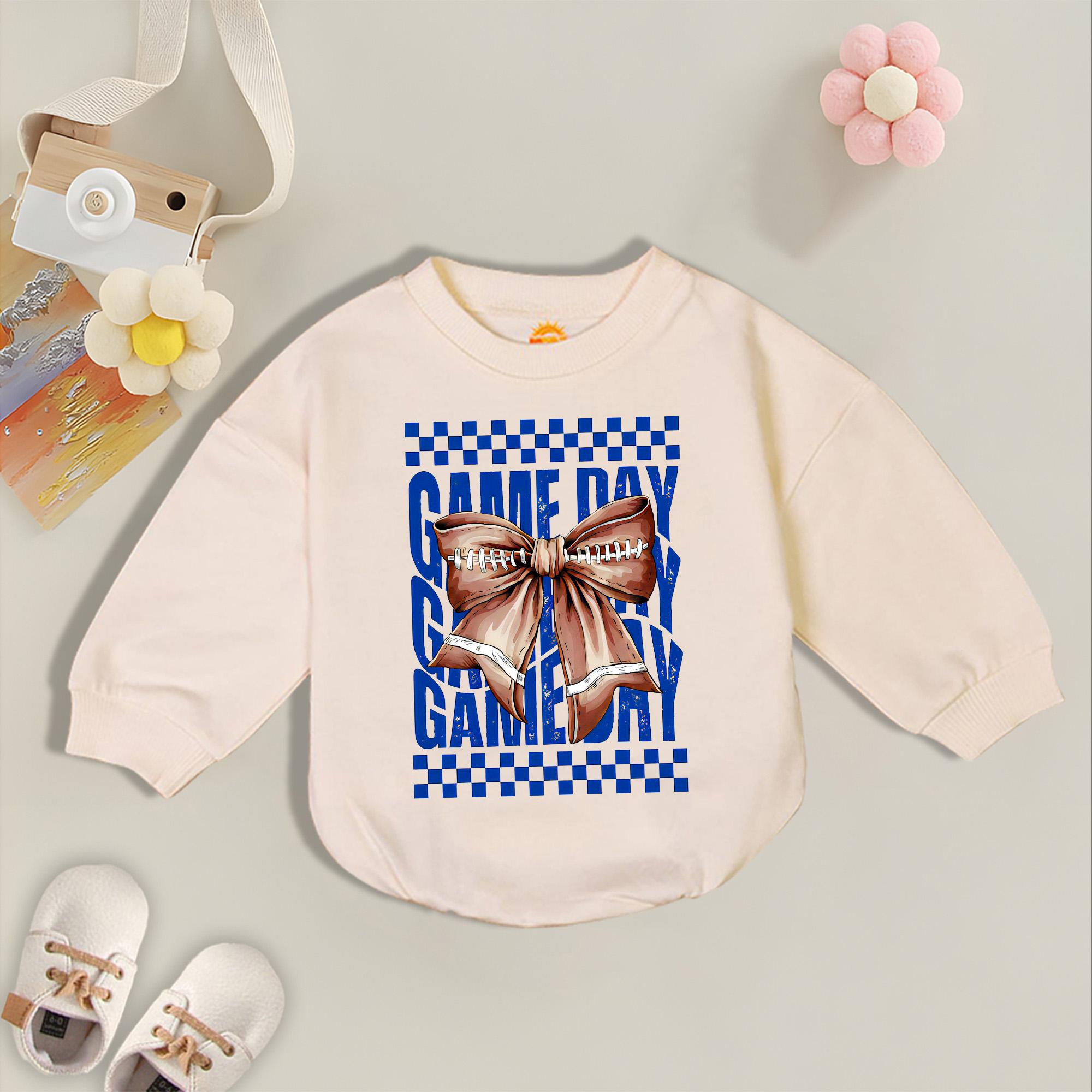 Coquette Bow Football Baby Romper, Retro Football Season Baby Outfit, Sports Fan Baby Gift, Game Day Baby Outfit, Football Baby Clothes