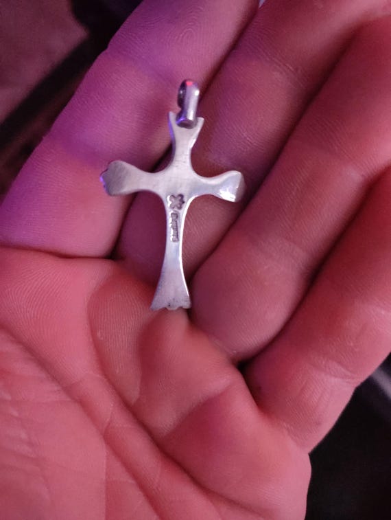 Silver Cross Pendant with Turquoise Accent. - image 2
