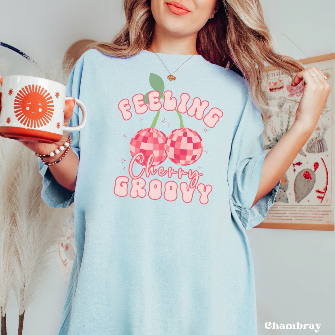 憧れの Print Groovy Cherry Feeling Retro Shirt Cherry Shirt トップス