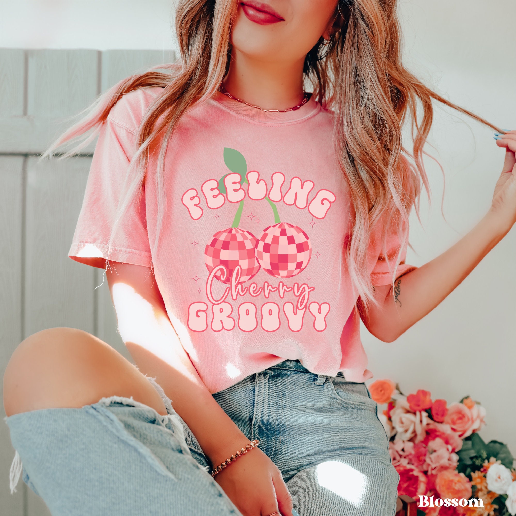 Feeling Cherry Groovy Print Retro Shirt Cherry Shirt
