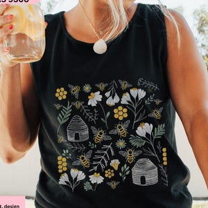 Bees Comfort Colors Tank top, Bee Botanical tank, Bee Lover Bumblebees tank top, Save the Bees Top, Bee Honeycomb shirt, honey lover nature