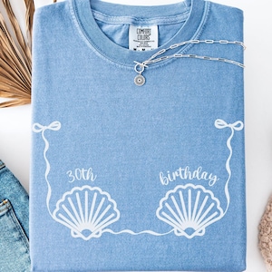 30th Birthday Shell Bra T-Shirt, Beach Birthday Party Tee