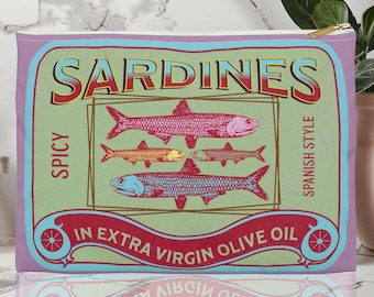 Sardines zip cosmetic bag, tinned fish accessory pouch, trendy sardines mini bag, sardines aesthetic, retro sardine pencil case logo bag