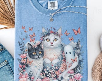 Comfort Colors Spooky Cat Shirt: Halloween Cat Lover Tee