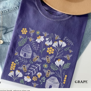 Bee Botanical TShirt, Bees Comfort Colors Shirt, Bee Lover Bumblebees Shirt, Save the Bees T-shirt, Bee Honeycomb shirt, honey lover nature
