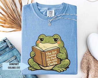 Comfort Colors Frog T-shirt, Six-Pack Abs Book, Funny Foodie Tee