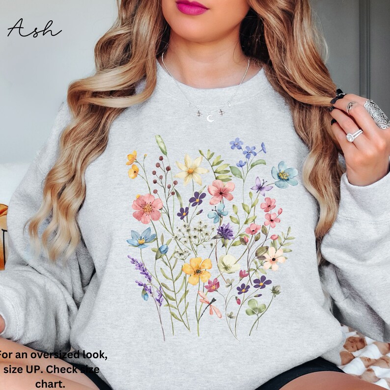 Pressed Wildflowers Sweatshirt Gift, Boho Granola Girl Sweater, Flower