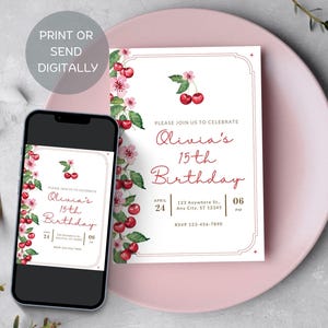 cherry birthday invitation