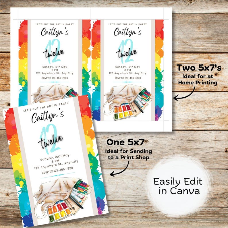 Invite Theme Editable Art Theme Invitation, Art Birthday Invite, Paint Party, Kid ...