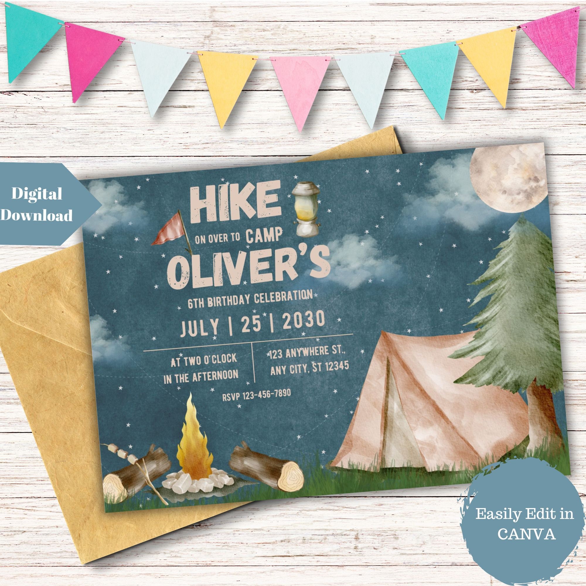 Editable Camping Theme Birthday Invitation, Kids Birthday Invite ...