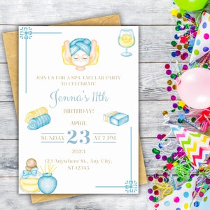 Printable Spa Birthday Invitation, Glamour Birthday Party, Spa Themed Birthday, Preteen Birthday, Girl Birthday Invitation, Spa Theme Invite