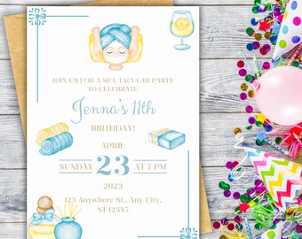 Printable Spa Birthday Invitation, Glamour Birthday Party, Spa Themed Birthday, Preteen Birthday, Girl Birthday Invitation, Spa Theme Invite