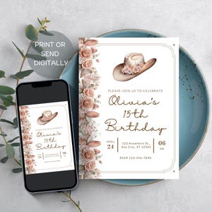 Editable Cowgirl Birthday Invitation, Western Party, Girly Western Theme, Classy Cowgirl Invitation, Western Chic Birthday, SPB3