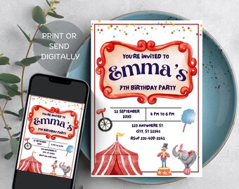 Editable Circus Invitation, Kid Circus Party Invitation, Circus Themed Birthday, Digital Download Circus Invitation, Printable Circus Invite