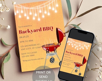 Printable Family BBQ Invitation, Backyard Barbeque Invitation, BBQ Invite, Summer Party Invitation, Family Cookout, Digital Download